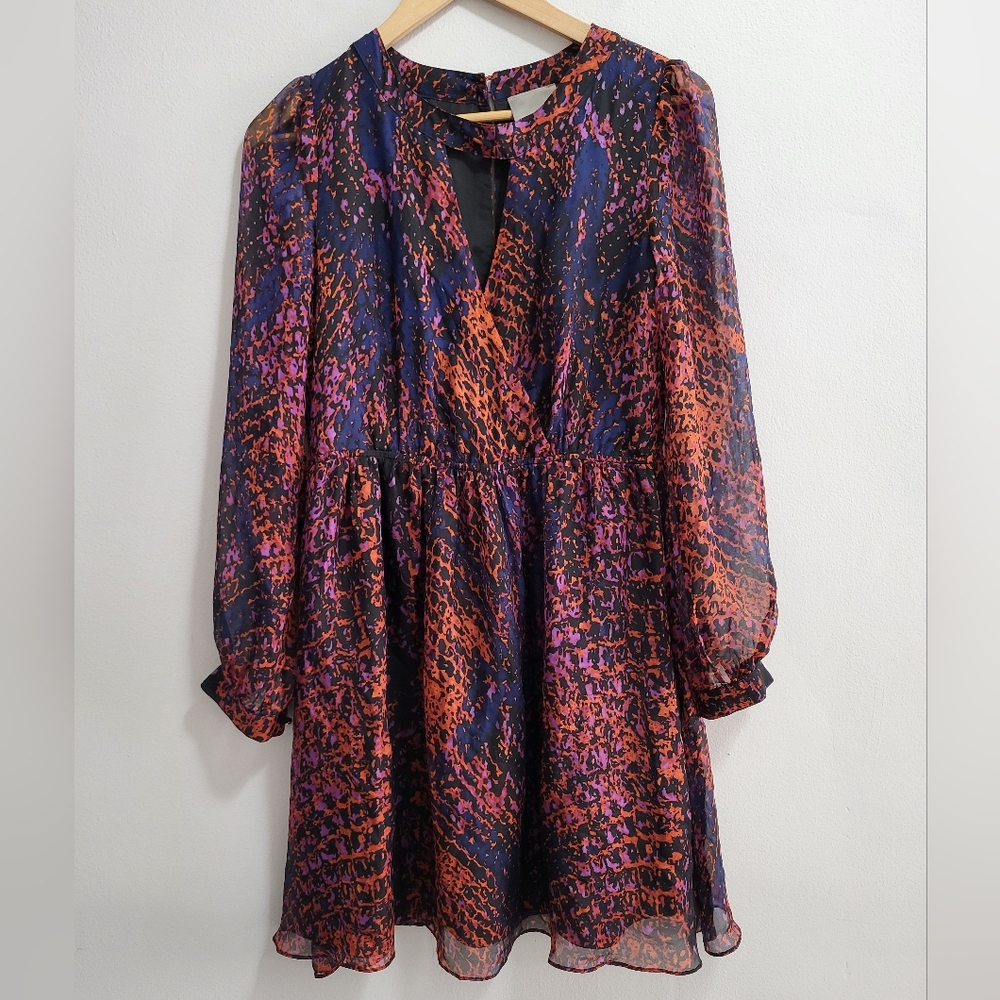 Aryn K 100% Silk Semi-Sheer Abstract Snake Print Mini Dress Size Small